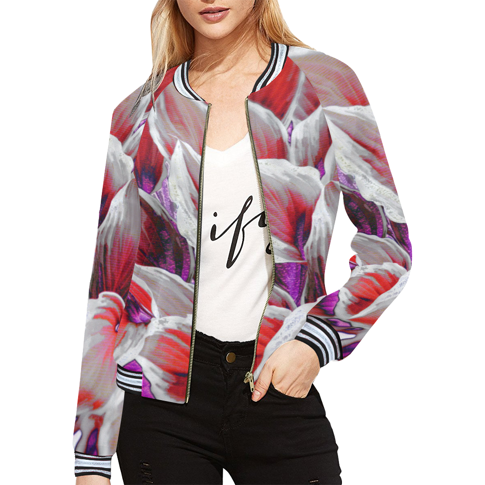 leafs_abstract 18 All Over Print Bomber Jacket for Women (Model H21)