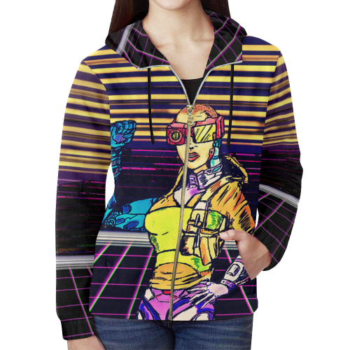 Cyborg lady All Over Print Full Zip Hoodie for Women (Model H14)