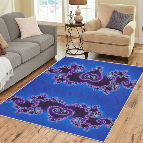 Blue Hearts and Lace Fractal Abstract 2 Area Rug7'x5'