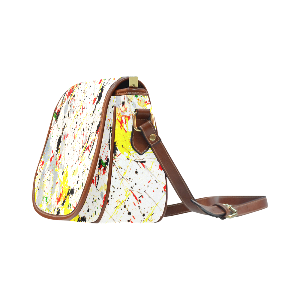 Yellow & Black Paint Splatter Saddle Bag/Small (Model 1649) Full Customization