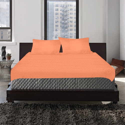 Living Coral Color Polka Dots 3-Piece Bedding Set