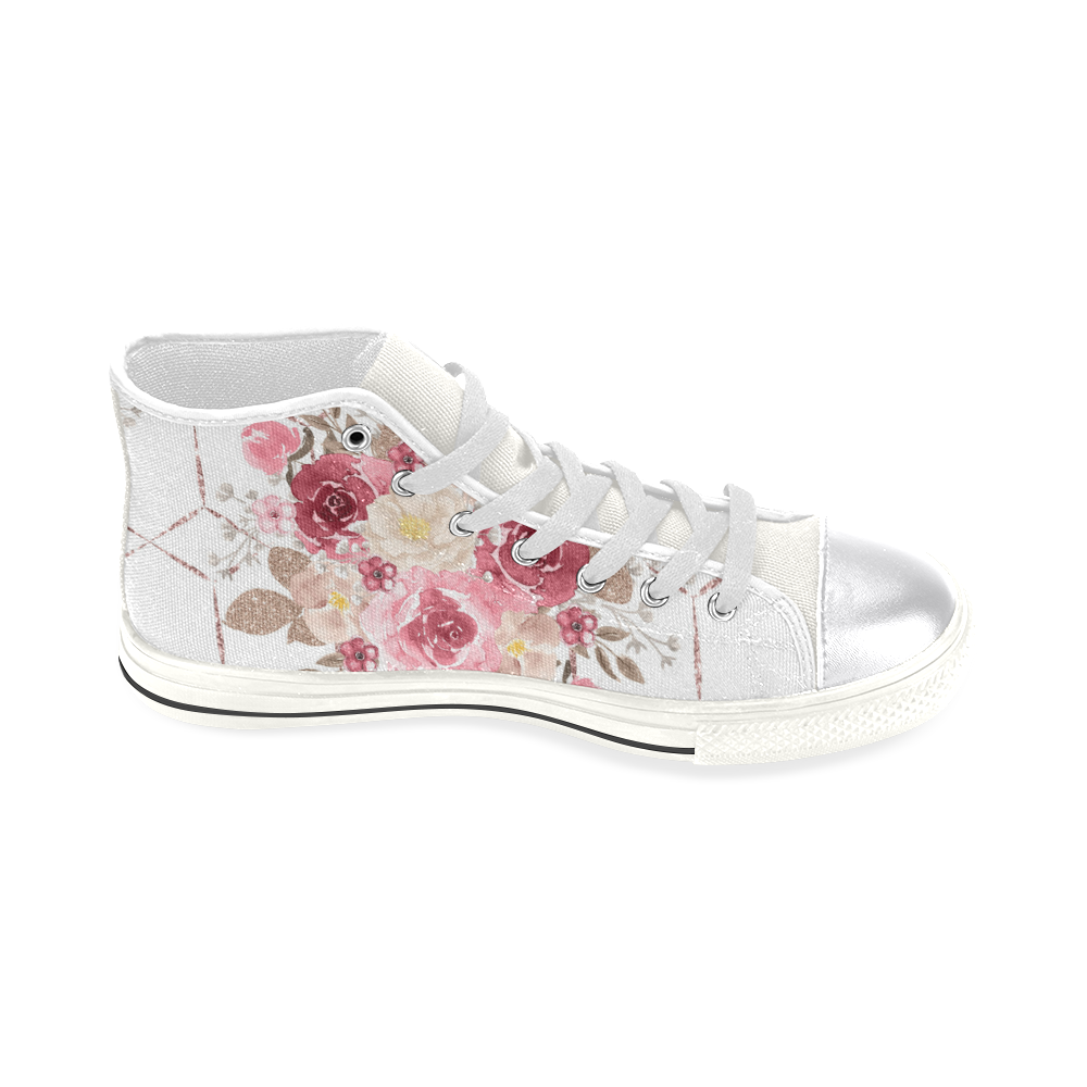 Cute Rose Bouquet Shoes, Pink Flower Women's Classic High Top Canvas Shoes (Model 017)