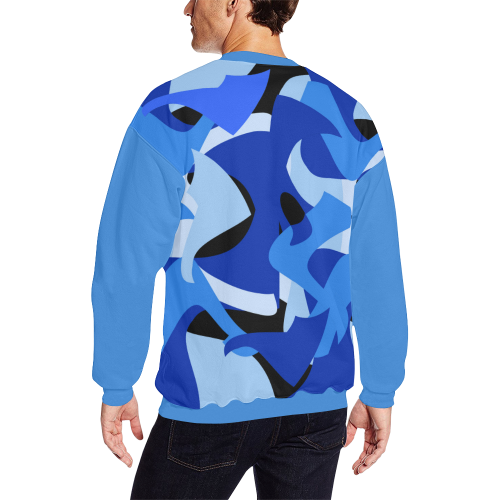 Camouflage Abstract Blue and Black (Vest Style) Blue Men's Oversized Fleece Crew Sweatshirt (Model H18)