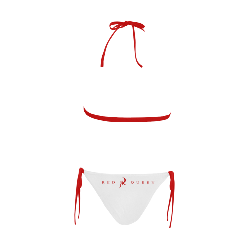 RED QUEEN SYMBOL RED & WHITE RED LINING Buckle Front Halter Bikini Swimsuit (Model S08)