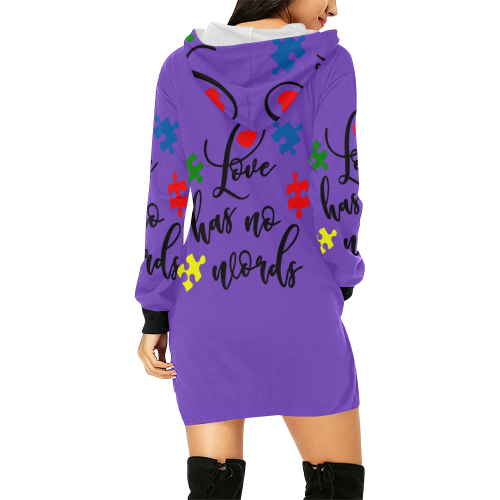 Fairlings Delight's Autism- Love has no words Women's Hoodie 53086E1 All Over Print Hoodie Mini Dress (Model H27)