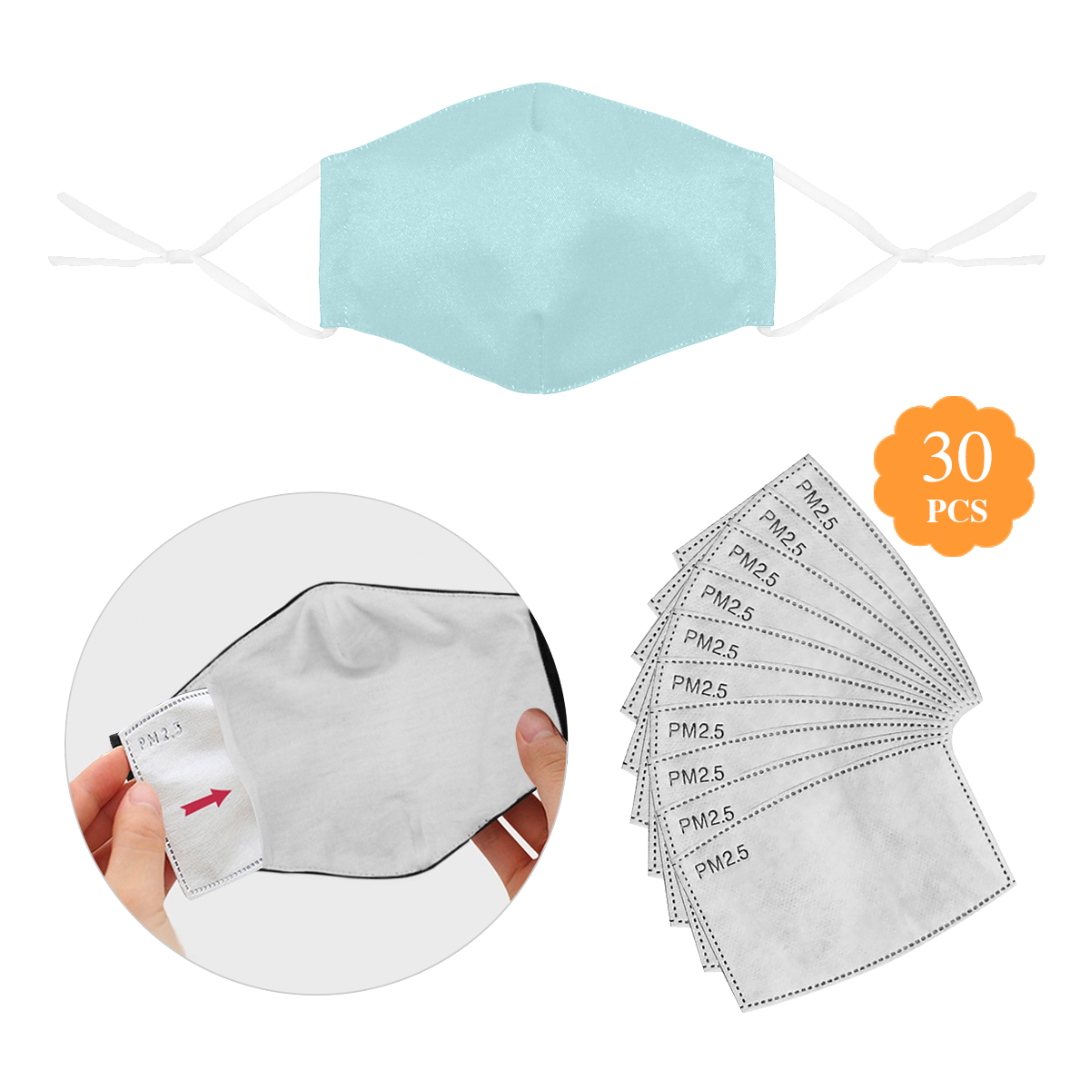 color powder blue 3D Mouth Mask with Drawstring (30 Filters Included) (Model M04) (Non-medical Products)