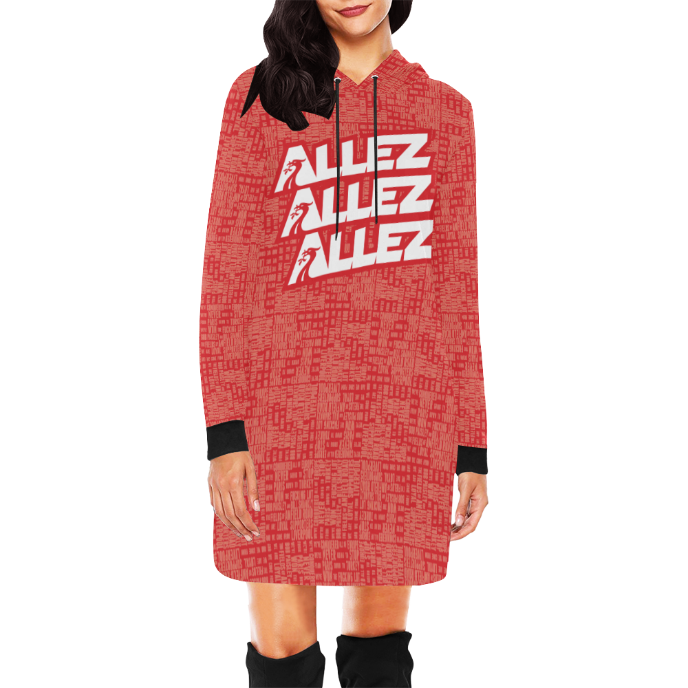 Allez Allez Allez Red All Over Print Hoodie Mini Dress (Model H27)