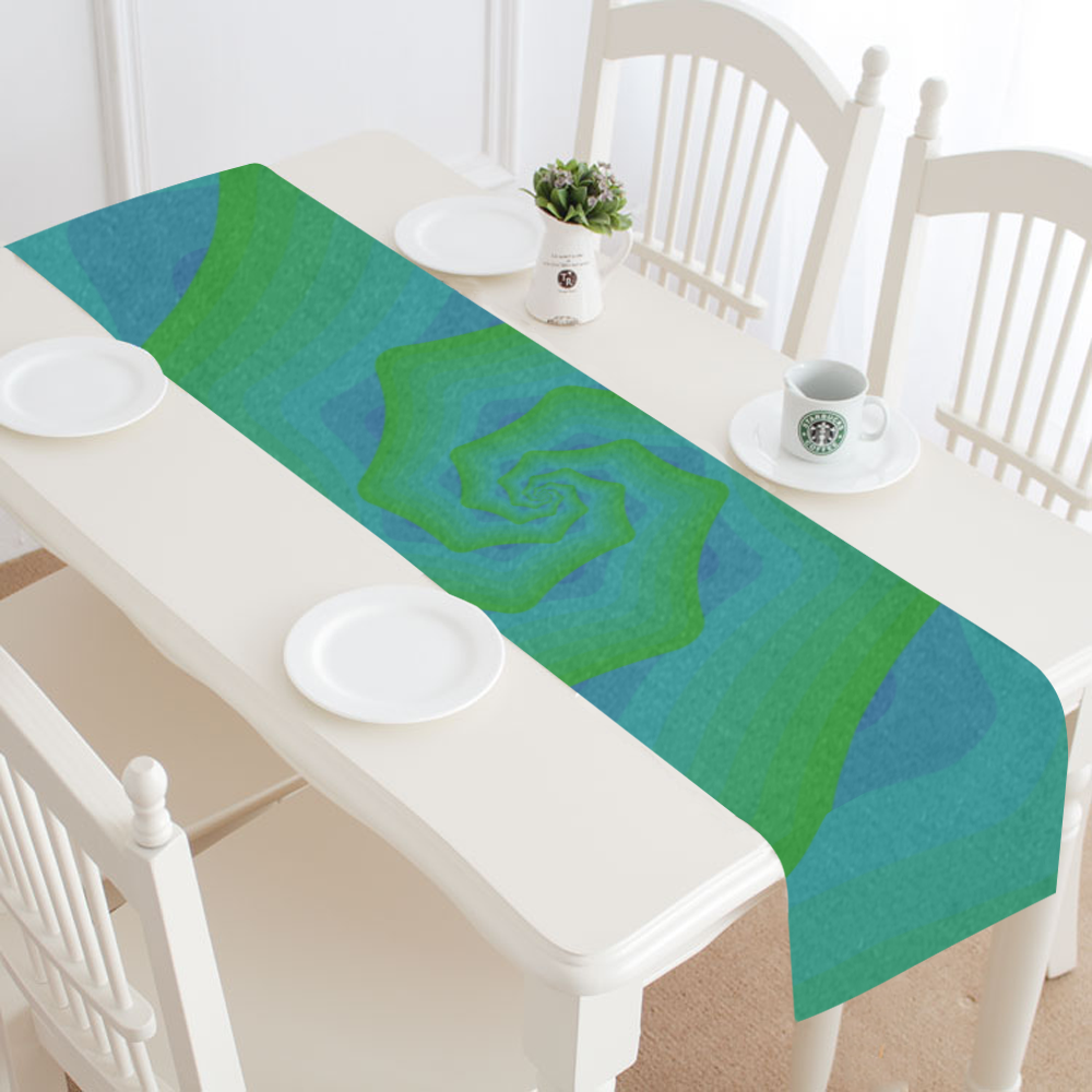 Green blue wave Table Runner 16x72 inch