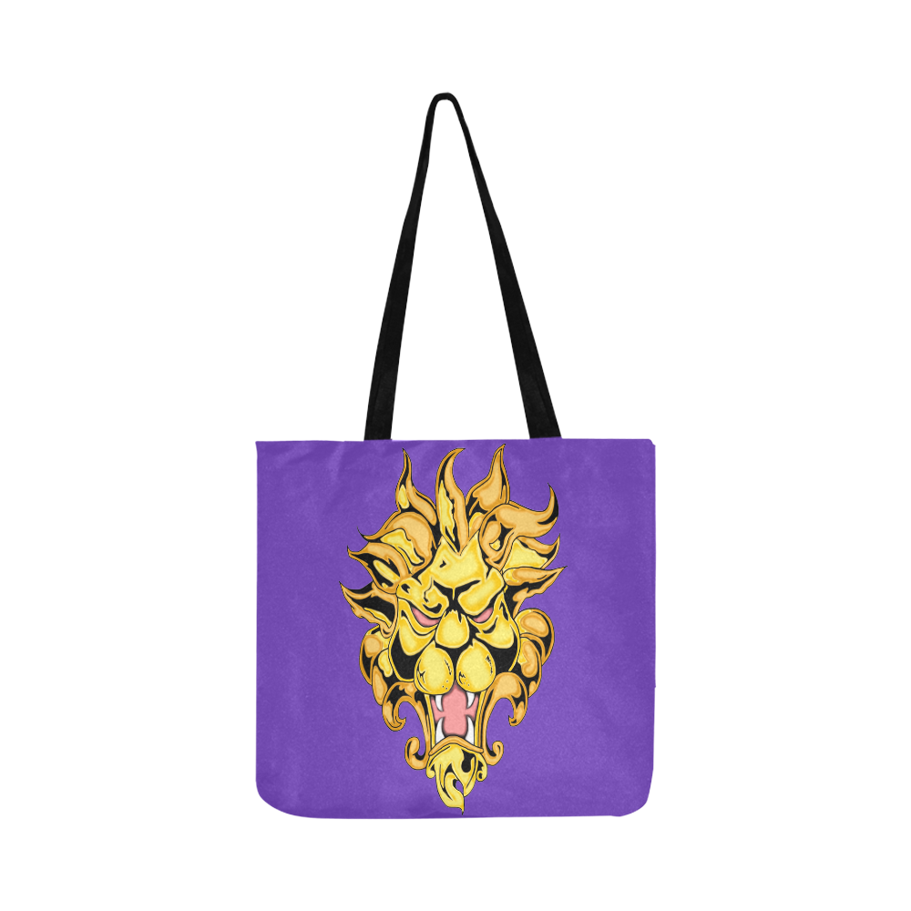 Gold Metallic Lion Purple Reusable Shopping Bag Model 1660 (Two sides)