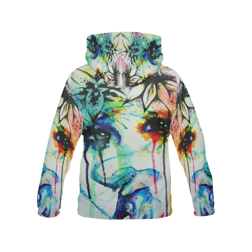 Water Color Elephant Eyes All Over Print Hoodie for Women (USA Size) (Model H13)