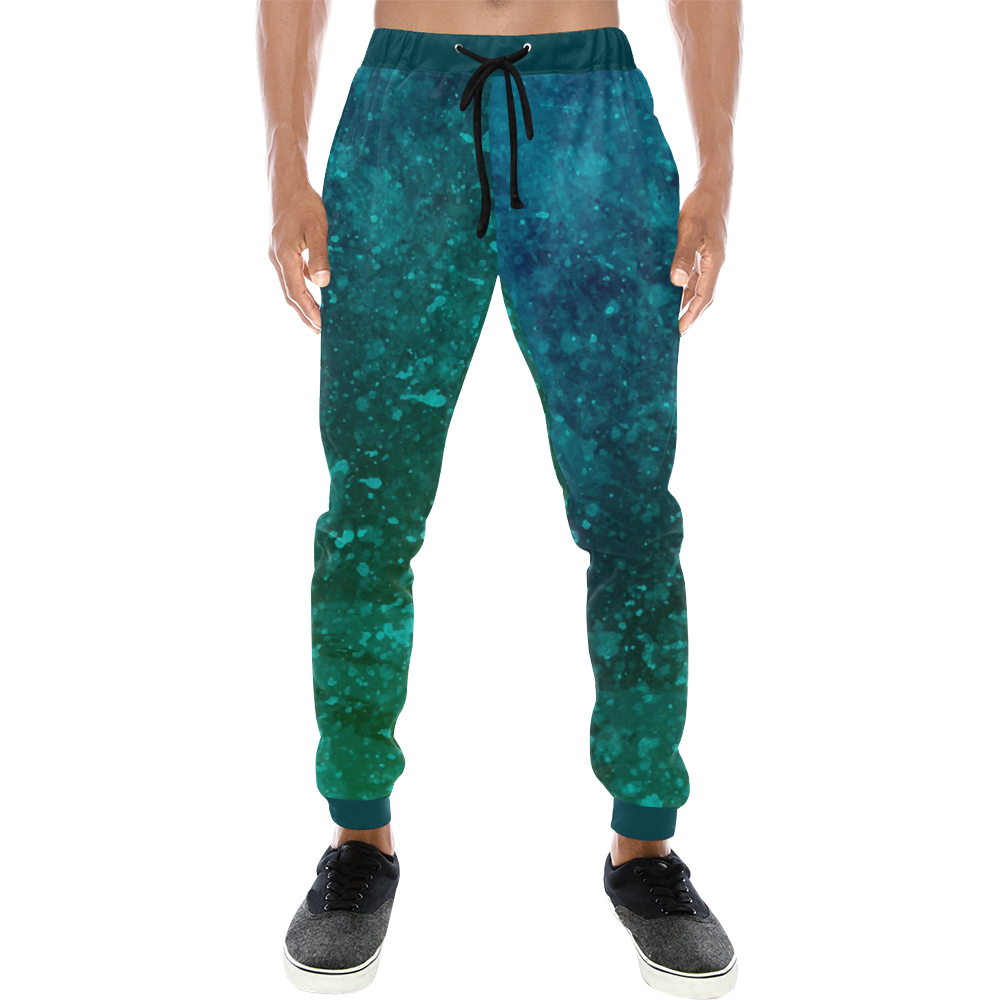 Blue and Green Abstract Men's All Over Print Sweatpants (Model L11)