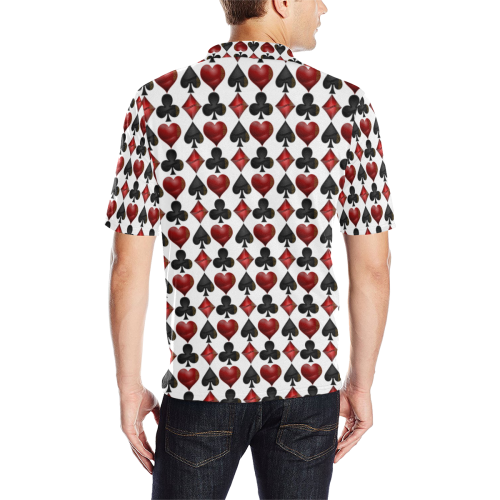 Las Vegas Black and Red Casino Poker Card Shapes / White Men's All Over Print Polo Shirt (Model T55)