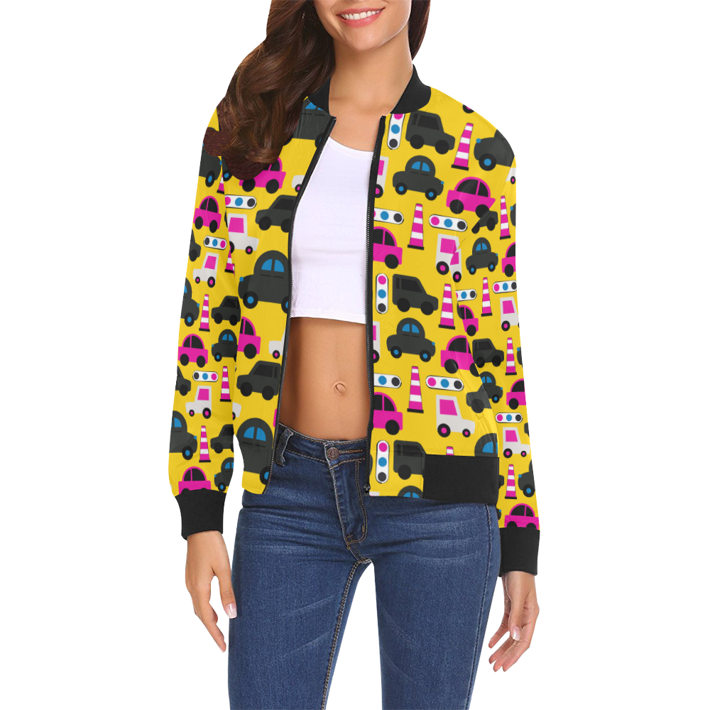 toy cars yellow All Over Print Bomber Jacket for Women (Model H19)