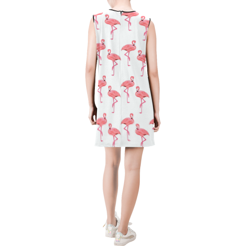 Pretty Pink Flamingo Pattern Sleeveless Round Neck Shift Dress (Model D51)