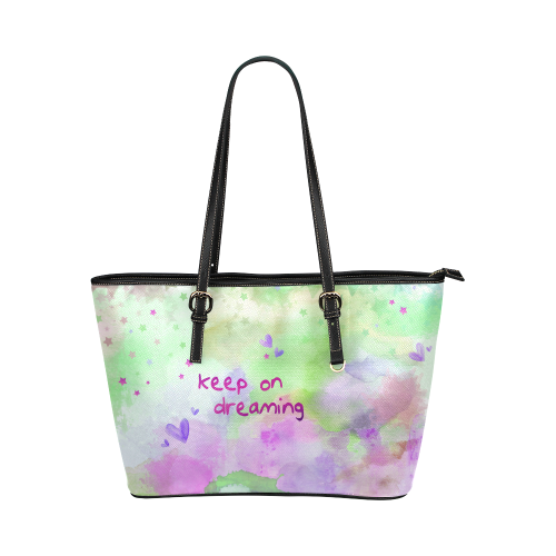 KEEP ON DREAMING - lilac and green Leather Tote Bag/Small (Model 1651)