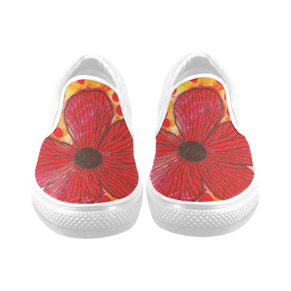 flowers splatter canvas slip on Women's Unusual Slip-on Canvas Shoes (Model 019)
