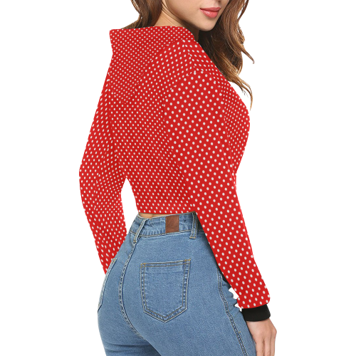 Red polka dots All Over Print Crop Hoodie for Women (Model H22)