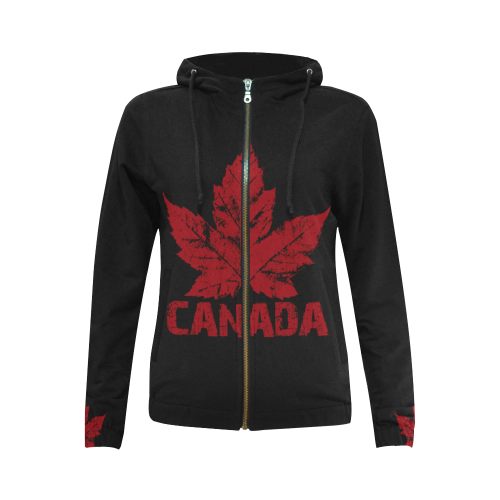 Canada Hoodie Jacket Retro Cool All Over Print Full Zip Hoodie for Women (Model H14)