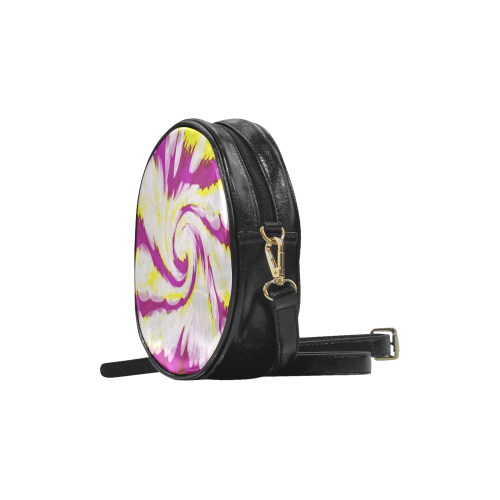 Pink Yellow Tie Dye Swirl Abstract Round Sling Bag (Model 1647)