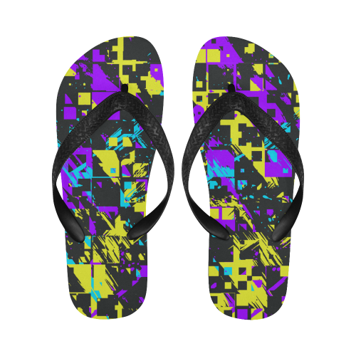 Purple yelllow squares Flip Flops for Men/Women (Model 040)