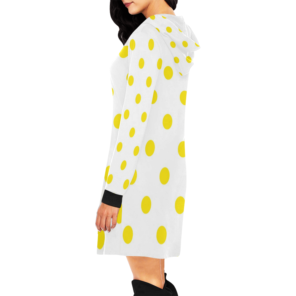 GOLD DOTS ON WHITE All Over Print Hoodie Mini Dress (Model H27)