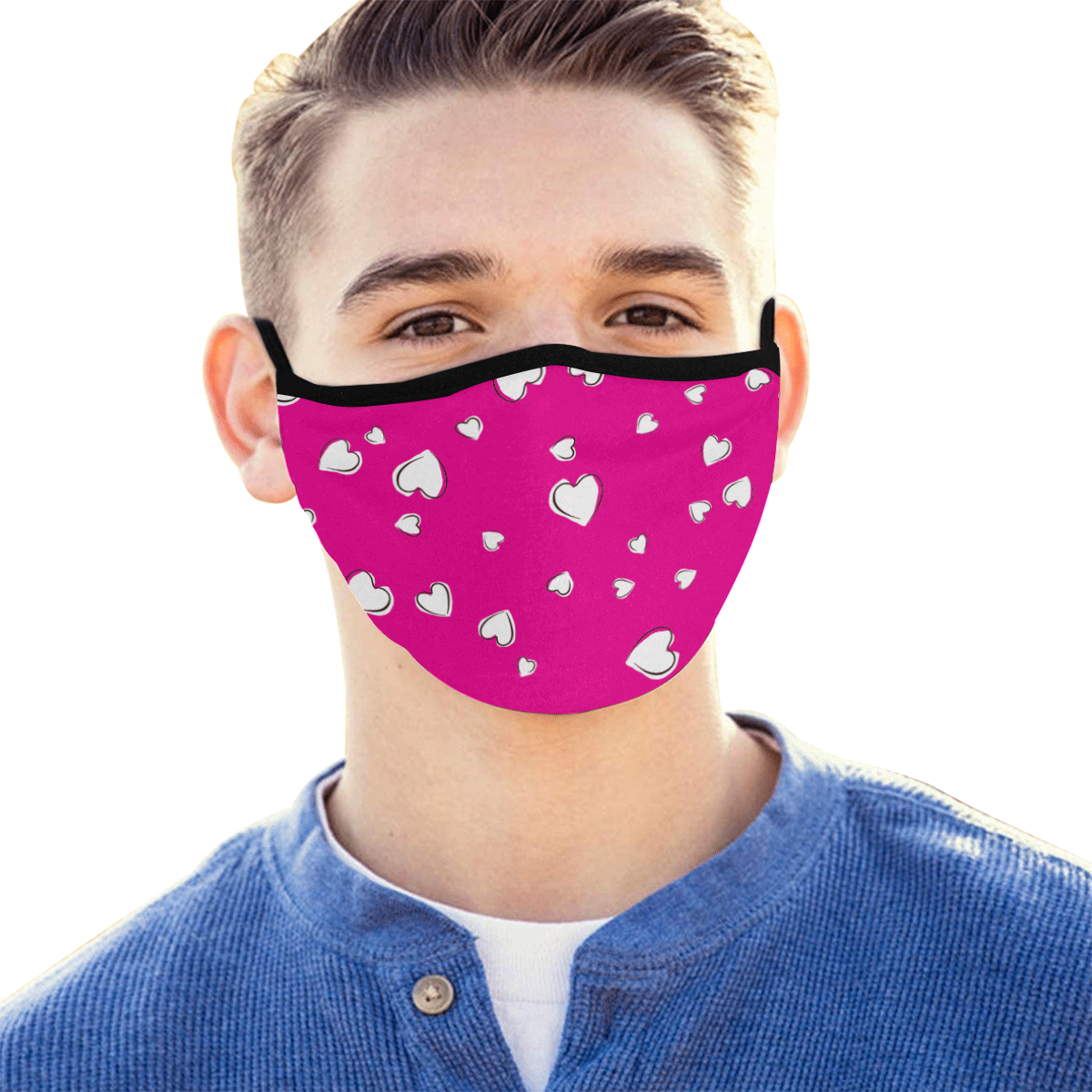 White Hearts Floating on Pink Mouth Mask