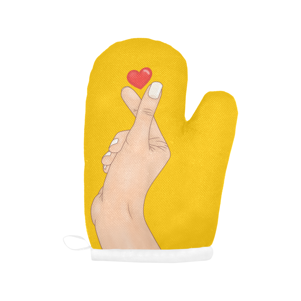 Hand With Finger Heart on Yellow Oven Mitt (Two Pieces)