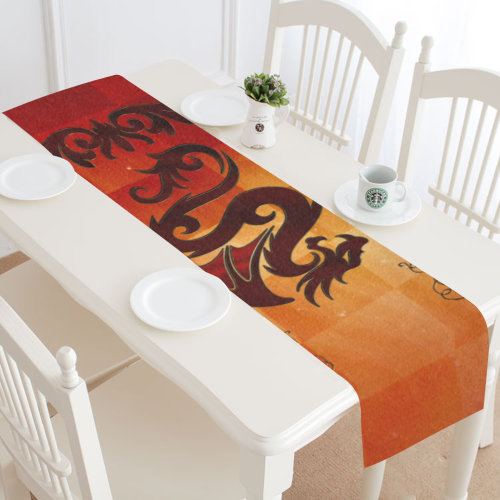 Tribal dragon  on vintage background Table Runner 16x72 inch