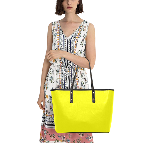 color yellow Chic Leather Tote Bag (Model 1709)
