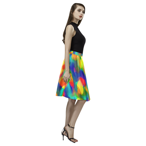 Colorful watercolors texture Melete Pleated Midi Skirt (Model D15)