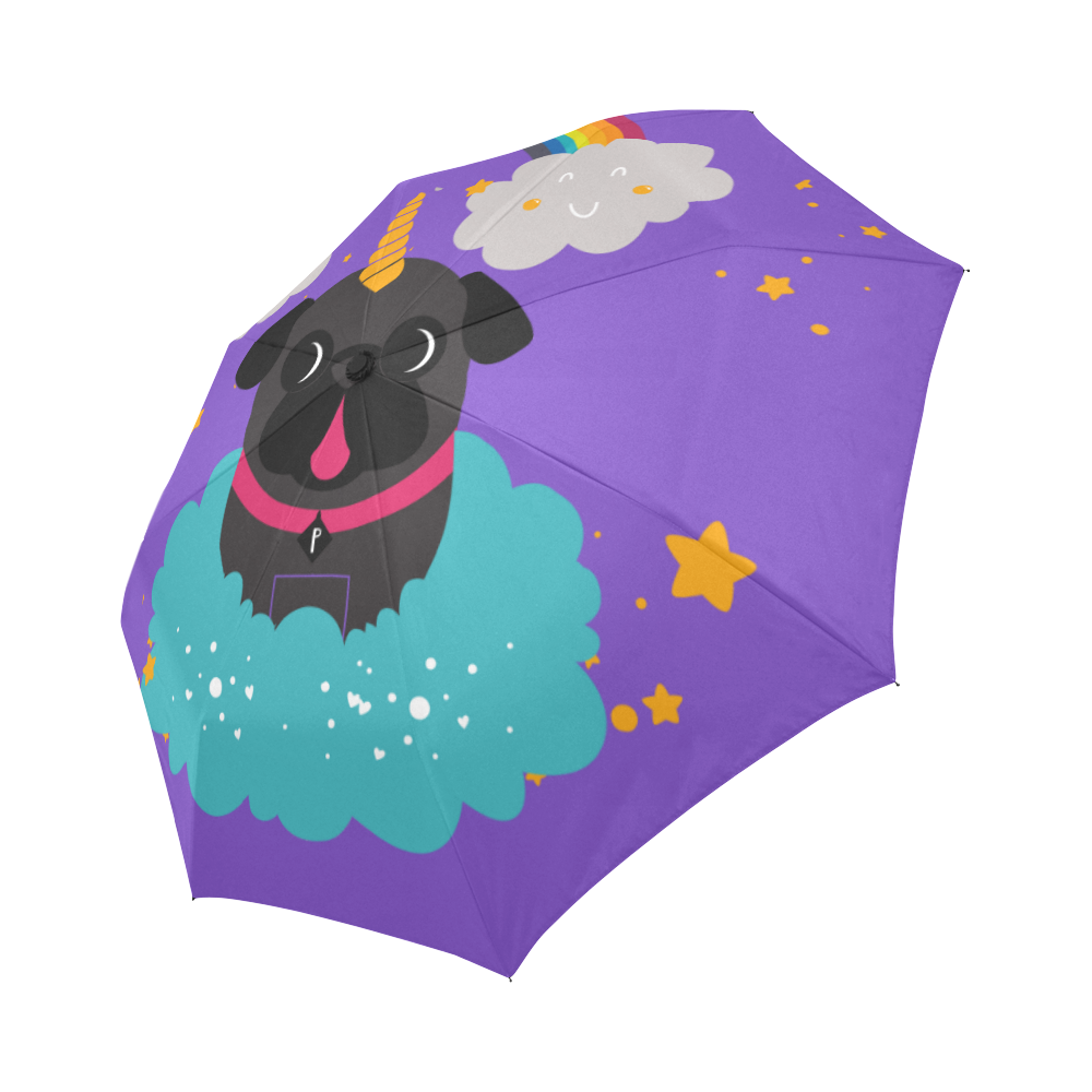 Black Pug Unicorn Auto-Foldable Umbrella (Model U04)