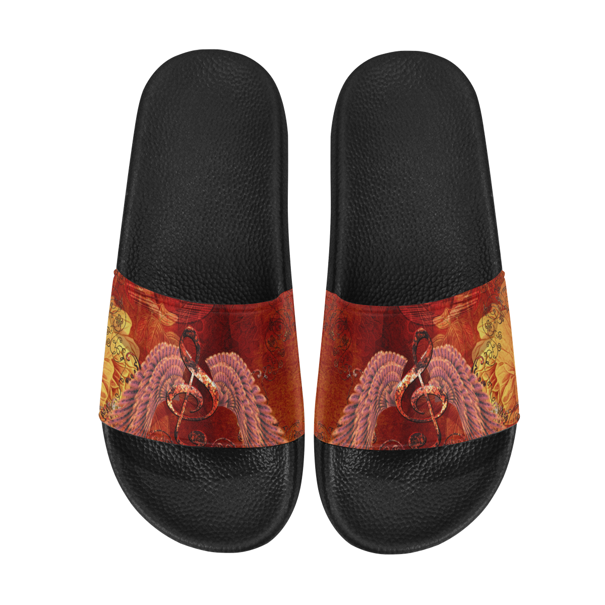 Music, clef and wings Women's Slide Sandals (Model 057)