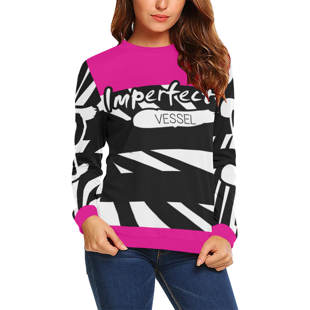 Neon Pink All Over Print Crewneck Sweatshirt for Women (Model H18)