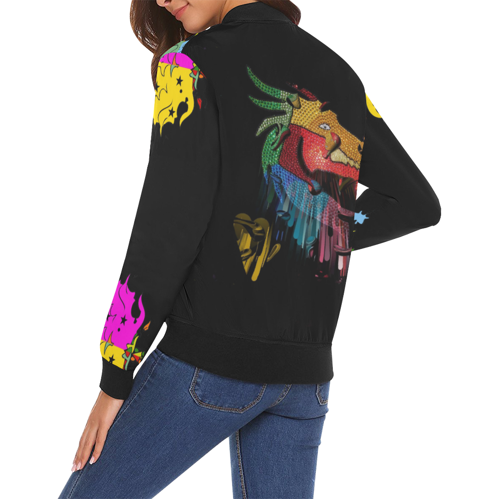Dragon Popart by Nico Bielow All Over Print Bomber Jacket for Women (Model H19)
