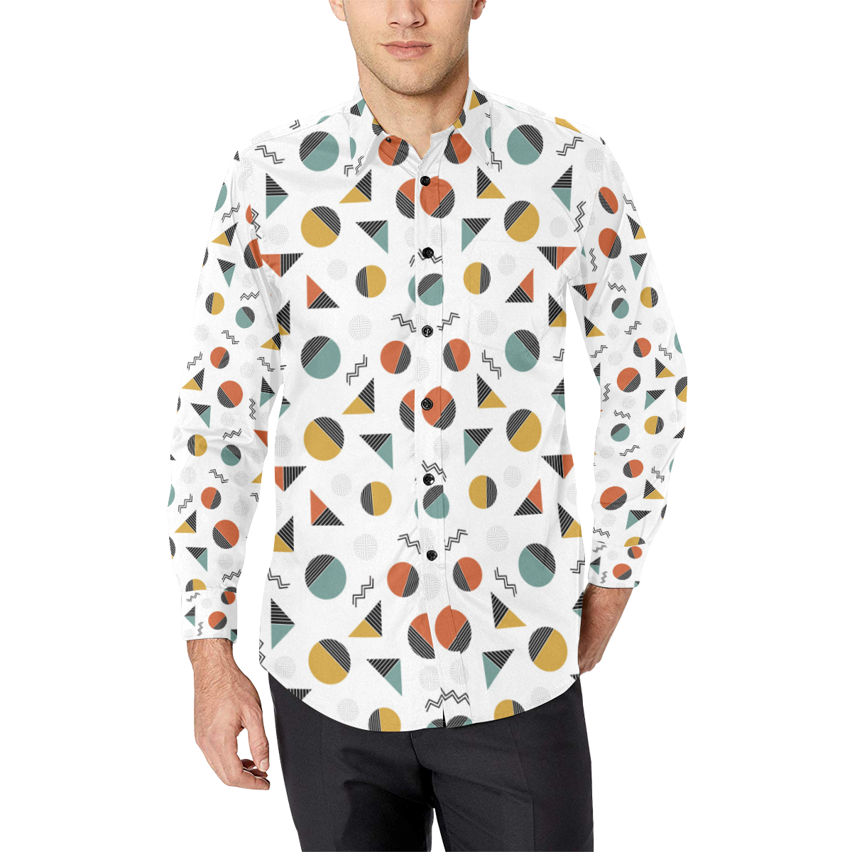 Geo Cutting Shapes Men's All Over Print Casual Dress Shirt (Model T61)