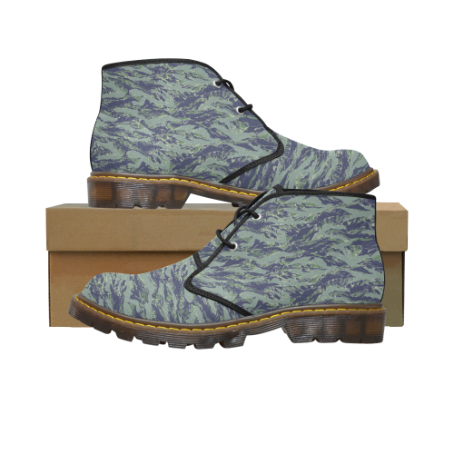 Jungle Tiger Stripe Green Camouflage Women's Canvas Chukka Boots/Large Size (Model 2402-1)