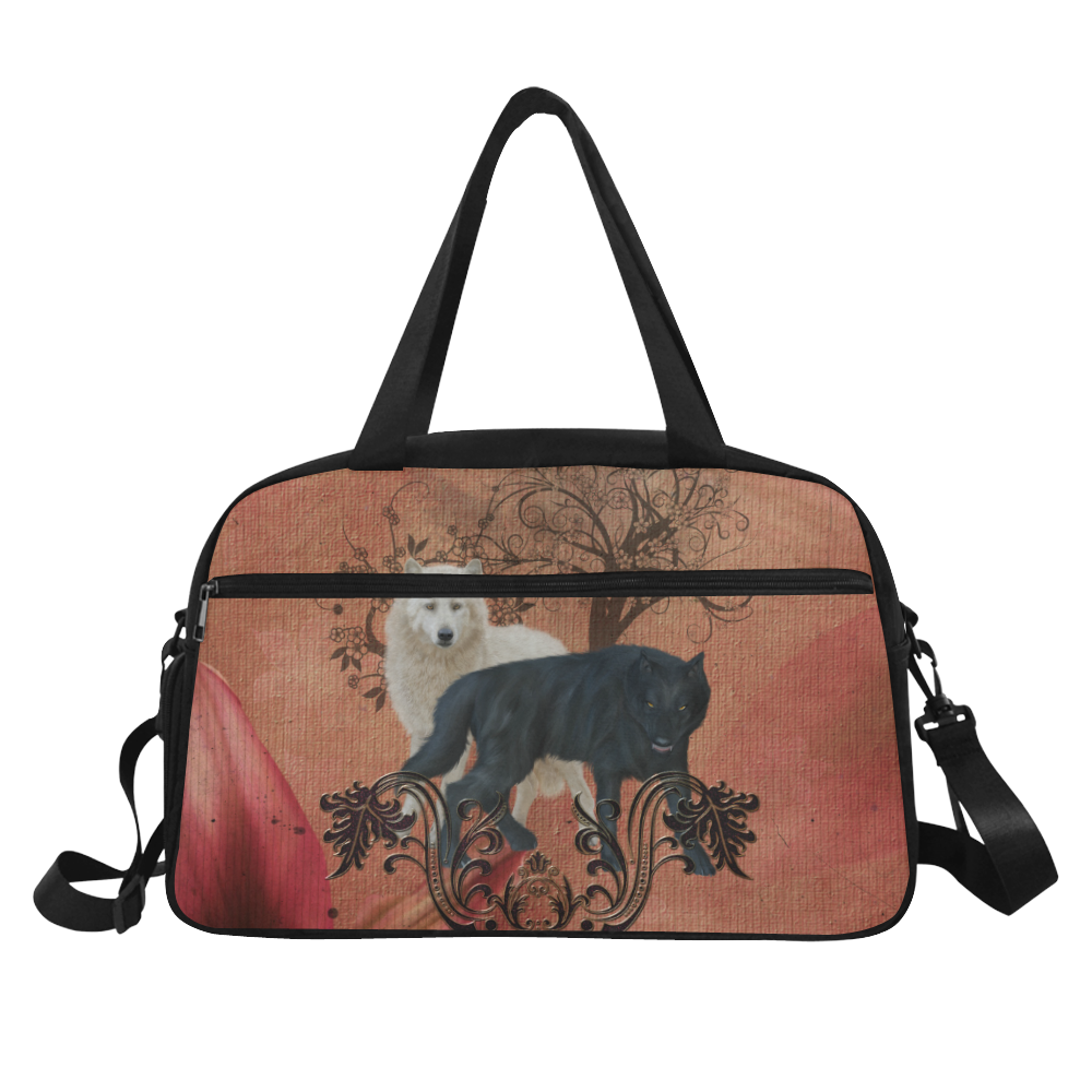 Awesome black and white wolf Fitness Handbag (Model 1671)