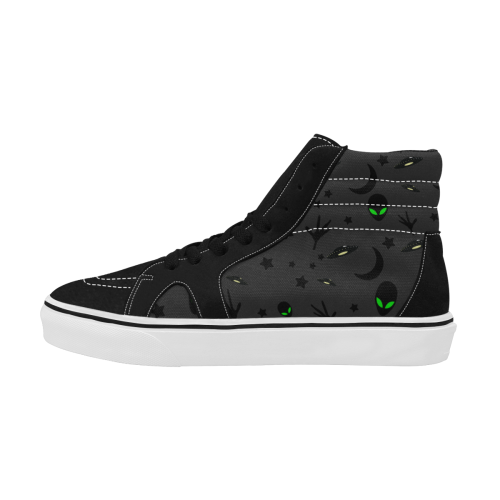 Alien Flying Saucers Stars Pattern on Charcoal Men's High Top Skateboarding Shoes (Model E001-1)