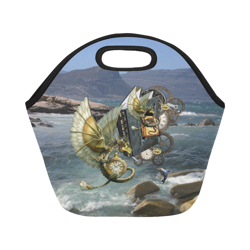 Steampunk dragons flying over Fish Hoek beach Neoprene Lunch Bag/Small (Model 1669)