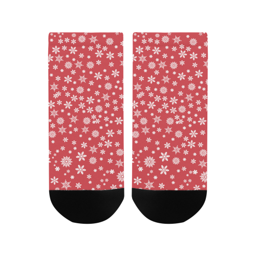 Christmas  White Snowflakes on Red Men's Ankle Socks