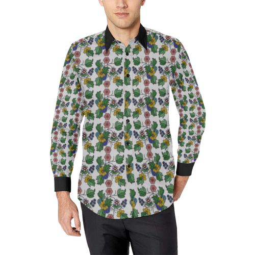 grey floral Men's All Over Print Casual Dress Shirt (Model T61)