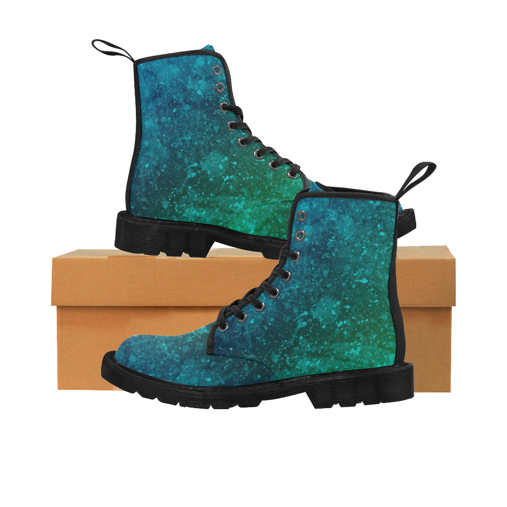 Blue and Green Abstract Martin Boots for Women (Black) (Model 1203H)