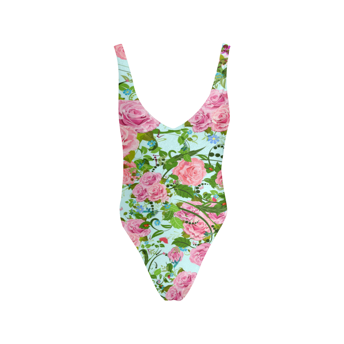 Pink flower pattern Sexy Low Back One-Piece Swimsuit (Model S09)