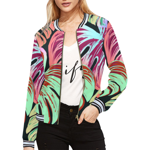 Pretty Leaves A by JamColors All Over Print Bomber Jacket for Women (Model H21)