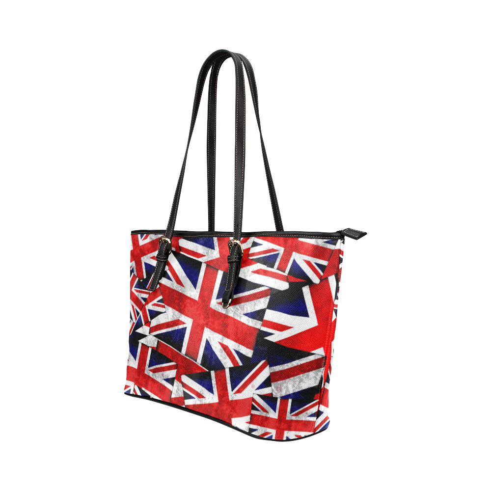 Union Jack British UK Flag - Black Leather Tote Bag/Small (Model 1651)