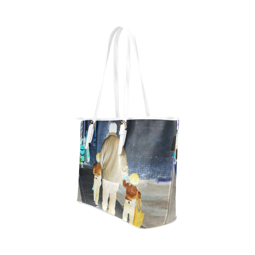 Ghosts roaming the street white Leather Tote Bag/Small (Model 1651)