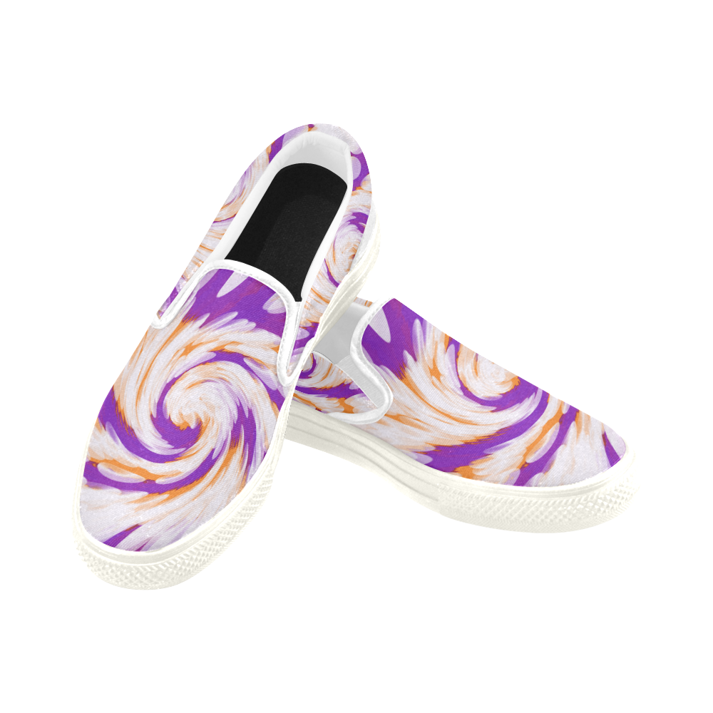 Purple Orange Tie Dye Swirl Abstract Slip-on Canvas Shoes for Men/Large Size (Model 019)