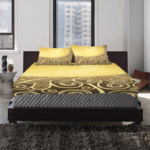 Abstract-Vintage-Floral-Yellow 3-Piece Bedding Set