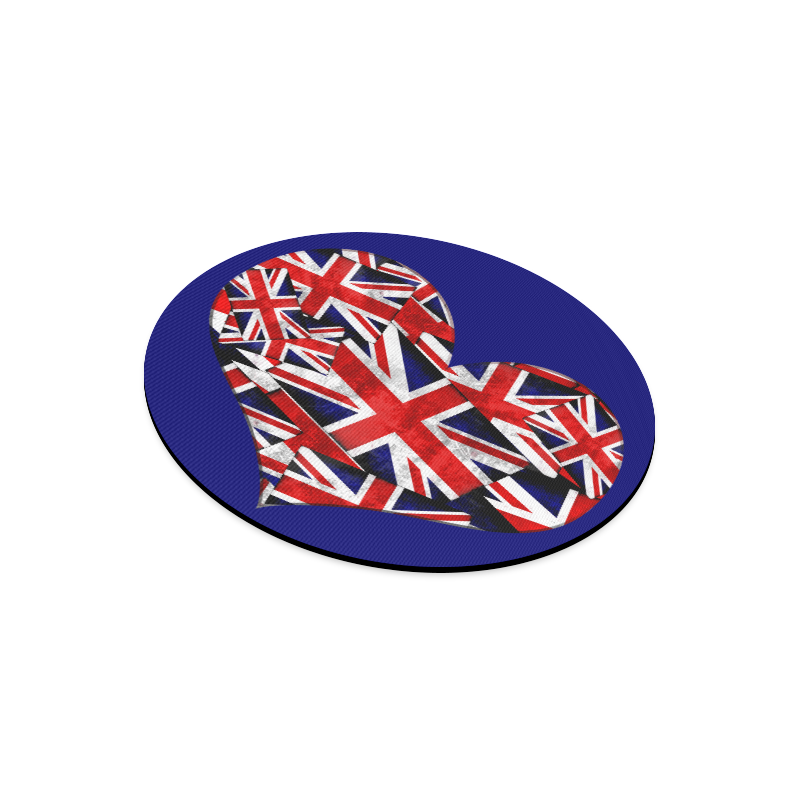Union Jack British UK Flag Heart Blue Round Mousepad