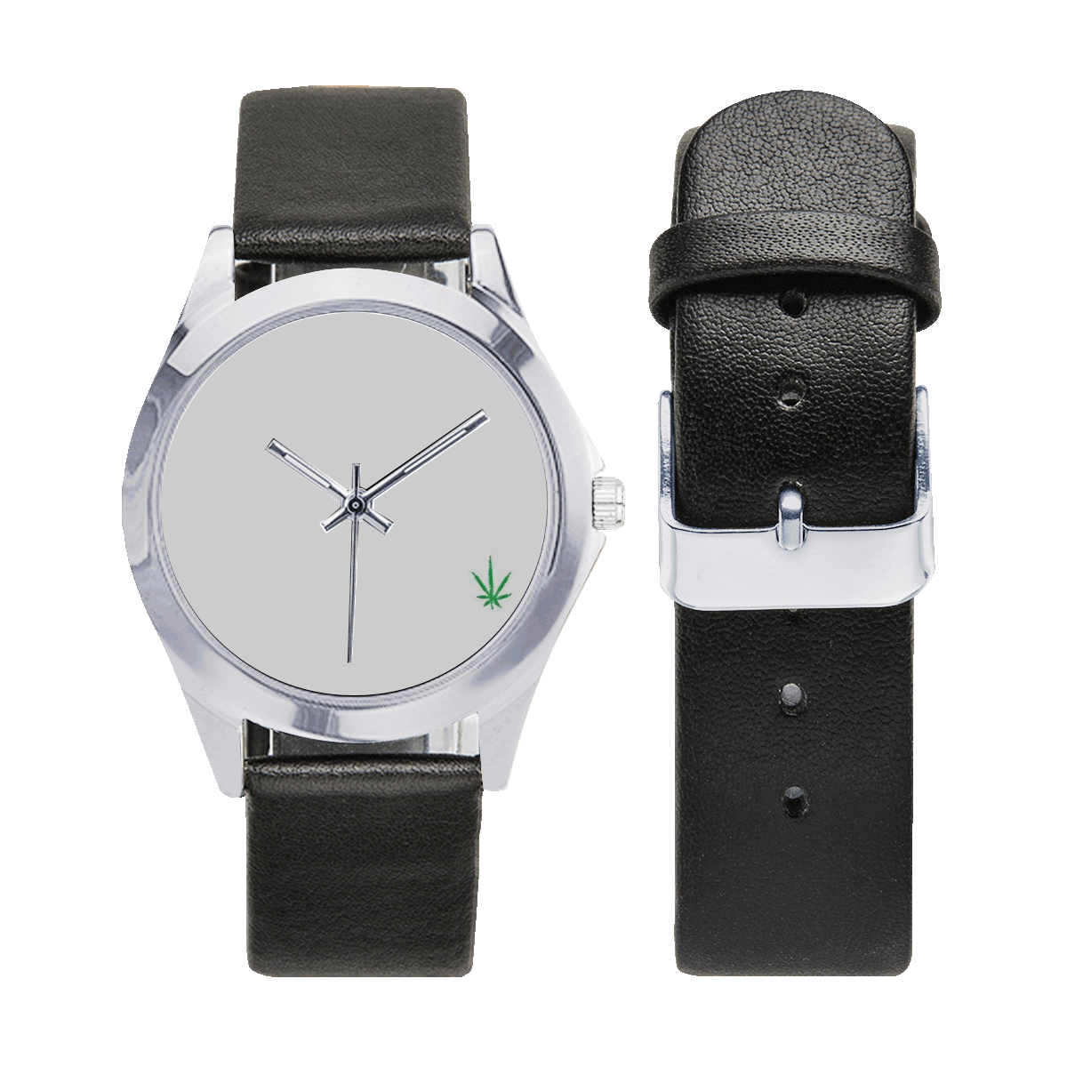 420leaf2 Unisex Silver-Tone Round Leather Watch (Model 216)